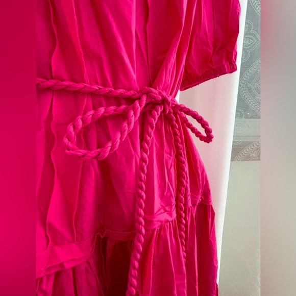 Ulla Johnson Vibrant Pink Puff Sleeve Tiered Belted Dress, 12, VGUC - Picture 2 of 8
